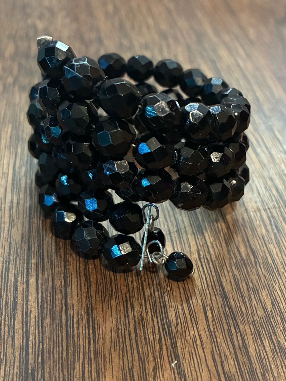 Vintage Memory Wire 3-Strand - Black Beaded Bracelet